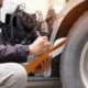 Inspector looking at a commercial truck